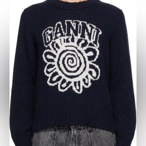 Ganni navy flower sweater size small